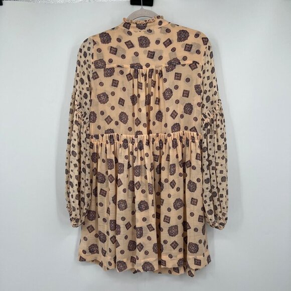 Free People Turn Turn Balloon Sleeve Printed Mini Swing Dress Size Small - Picture 10 of 14